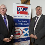 Douglas Barnett (left, chairman of BAFE) and Michael McMahon MSP at Holyrood