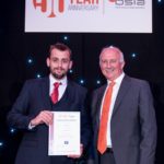The Westgrove Group's Tom Lewis (left) picks up his certificate for being national winner in the Service to the Customer category from the BSIA's CEO James Kelly