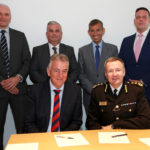 Back Row (Left to Right): Paul Barnard and David Ward (Ward Security), David Evans (Global Aware) and Adrian Moore (VSG Security). Front Row (Left to Right): Richard Woodford (Corporation of London) and City of London Police Commissioner Ian Dyson